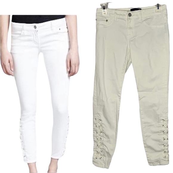 The Kooples Denim - The Kooples White Lace Up Short Fit Skinny Jeans